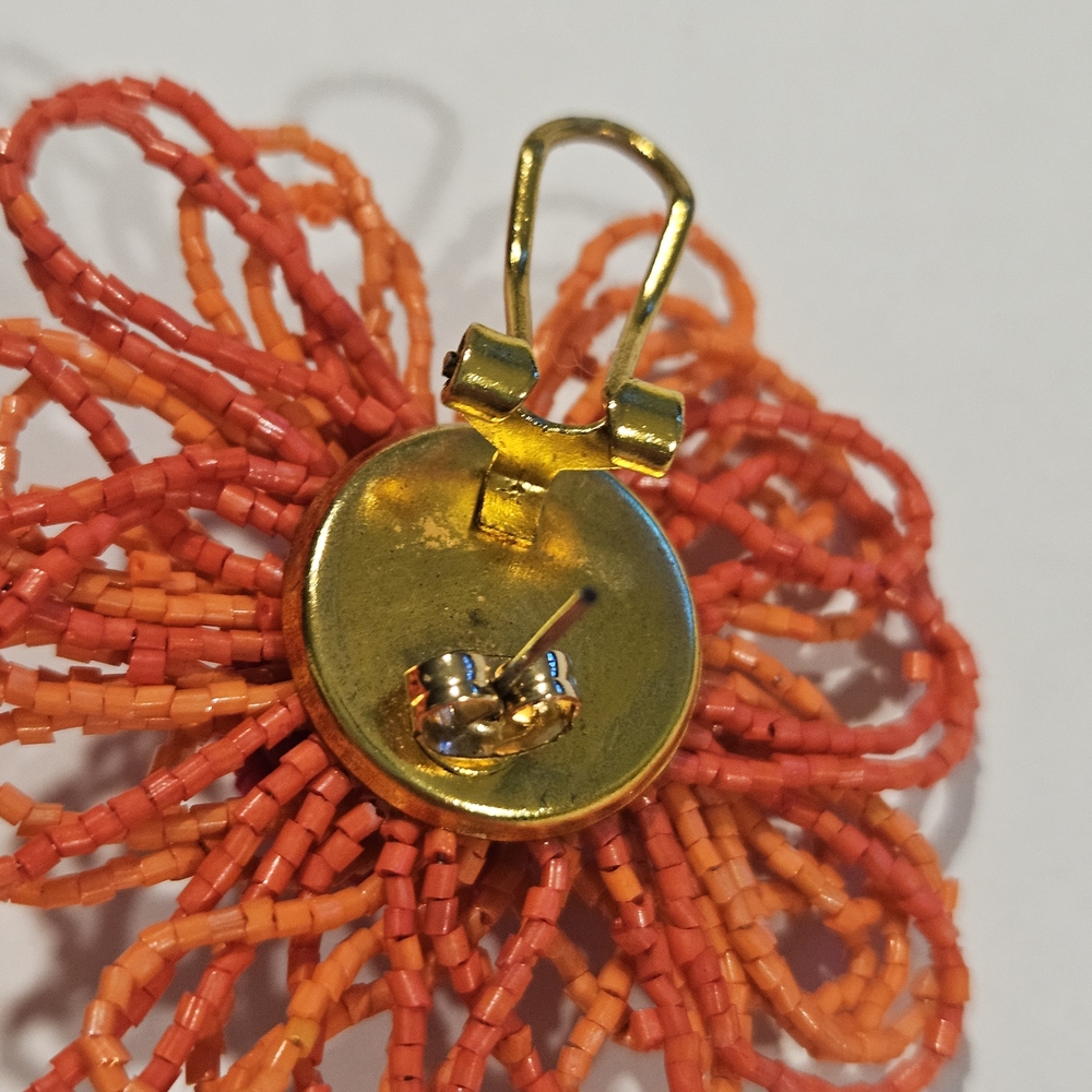 NEW Zara Floral Pink Orange Earrings 70s Bohemian Retro Feminine Beaded Y2K - Picture 5 of 6